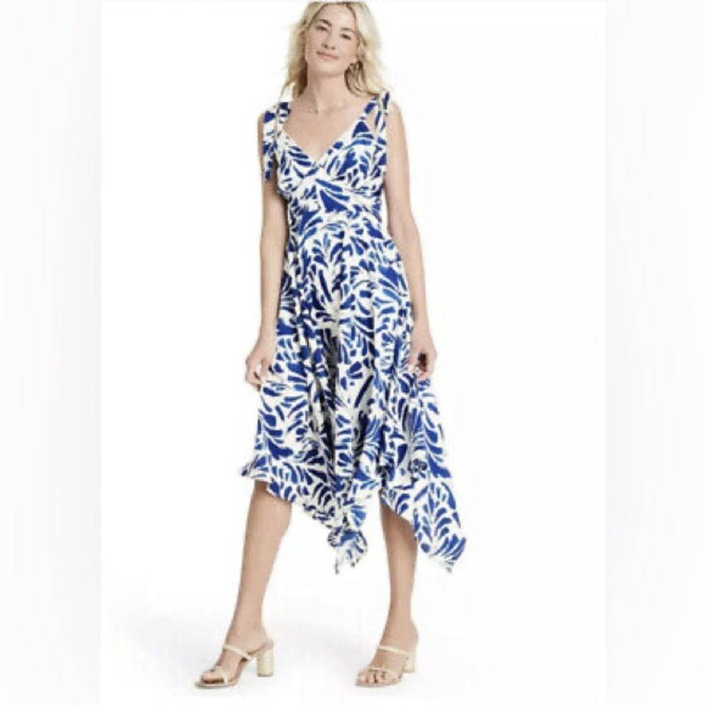 Alexis Target Blue and White Botanical Asymmetrical Dress